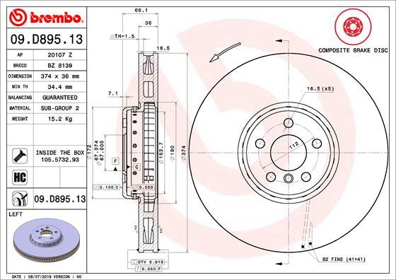 Brembo 09.D895.13 - Тормозной диск parts5.com