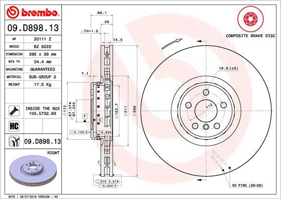 Brembo 09.D898.13 - Тормозной диск parts5.com