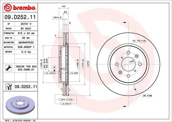 Brembo 09.D252.11 - Тормозной диск parts5.com