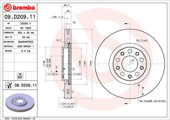 Brembo 09.D209.11 - Тормозной диск parts5.com