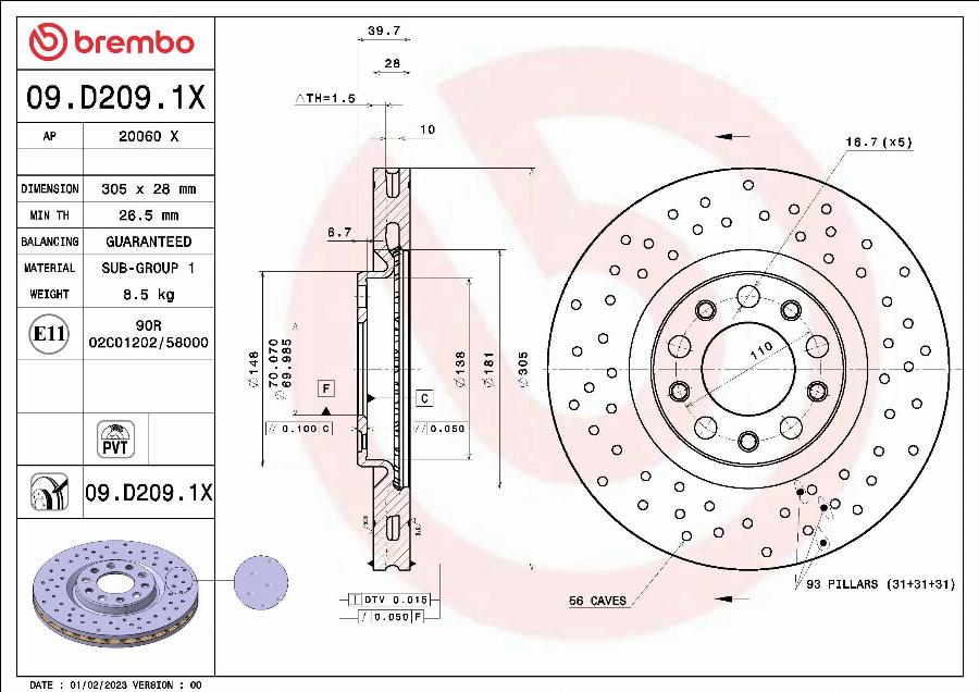 Brembo 09.D209.1X - Тормозной диск parts5.com