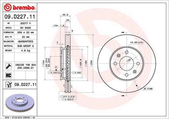 Brembo 09.D227.11 - Тормозной диск parts5.com