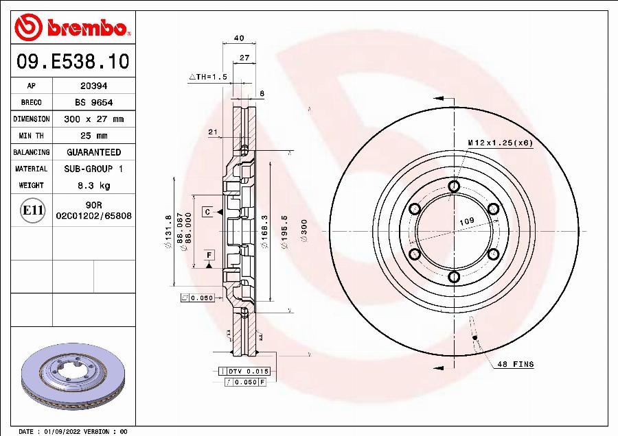 Brembo 09.E538.10 - Тормозной диск parts5.com