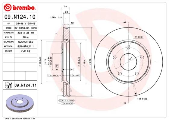 Brembo 09.N124.11 - Тормозной диск parts5.com