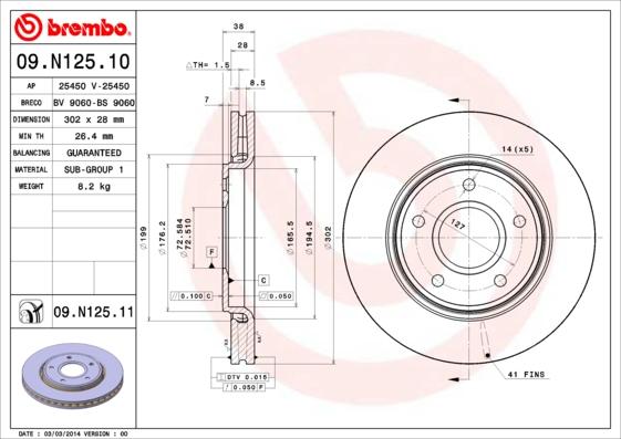 Brembo 09.N125.11 - Тормозной диск parts5.com