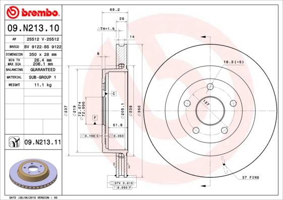 Brembo 09.N213.11 - Тормозной диск parts5.com