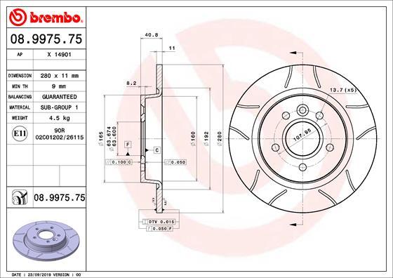 Brembo 08.9975.75 - Тормозной диск parts5.com