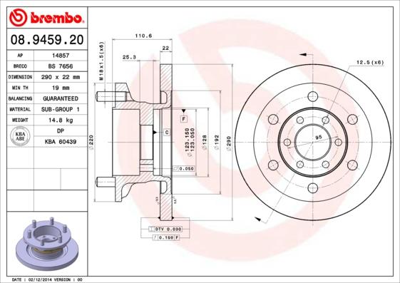 Brembo 08.9459.20 - Тормозной диск parts5.com