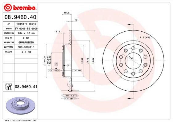 Brembo 08.9460.41 - Тормозной диск parts5.com