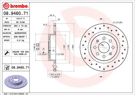 Brembo 08.9460.71 - Тормозной диск parts5.com