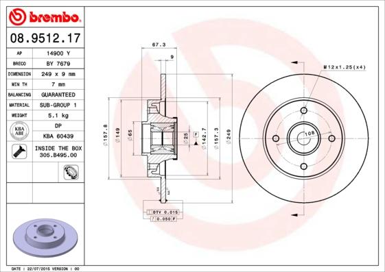 Brembo 08.9512.17 - Тормозной диск parts5.com