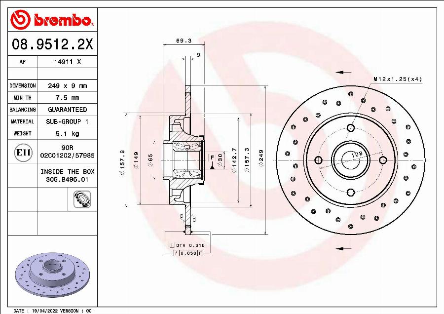 Brembo 08.9512.2X - Тормозной диск parts5.com