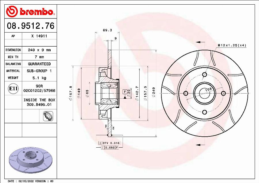 Brembo 08.9512.76 - Тормозной диск parts5.com