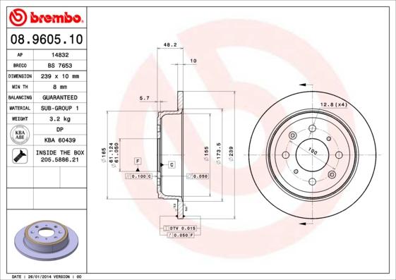 Brembo 08.9605.10 - Тормозной диск parts5.com