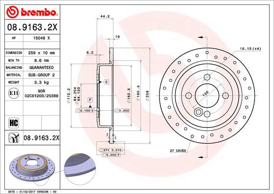 Brembo 08.9163.2X - Тормозной диск parts5.com