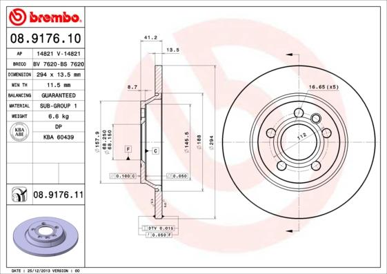 Brembo 08.9176.11 - Тормозной диск parts5.com