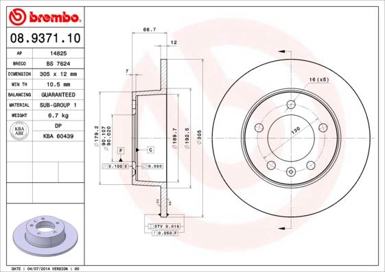 Brembo 08.9371.10 - Тормозной диск parts5.com