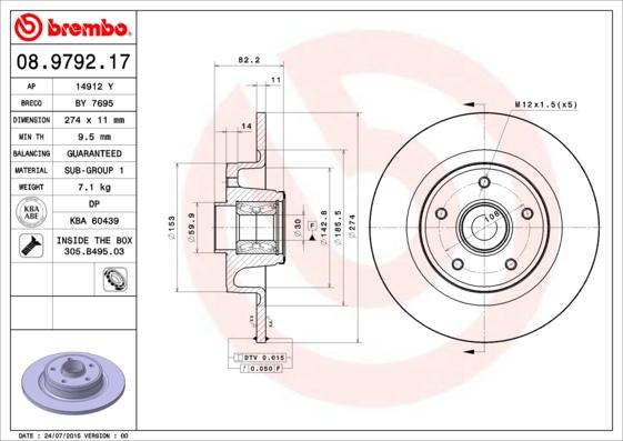 Brembo 08.9792.17 - Тормозной диск parts5.com