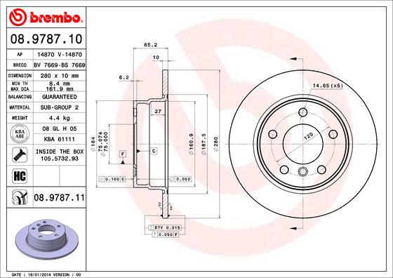 Brembo 08.9787.11 - Тормозной диск parts5.com