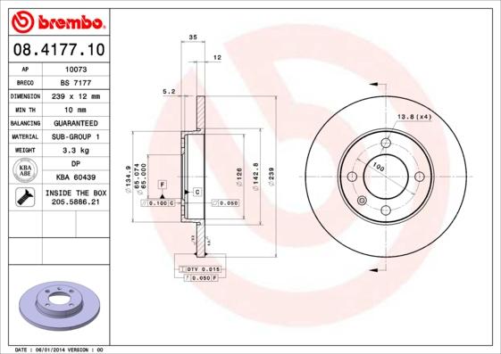 Brembo 08.4177.10 - Тормозной диск parts5.com