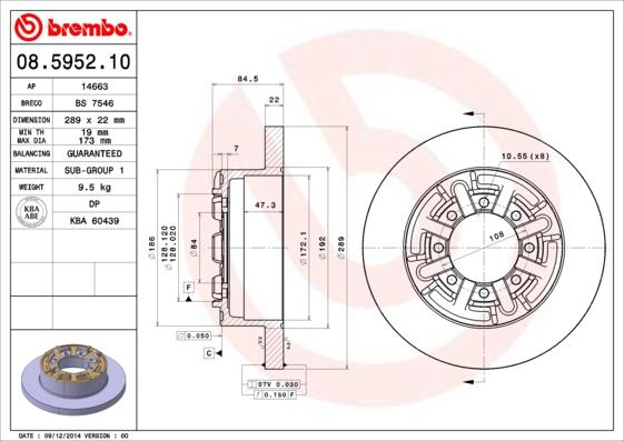 Brembo 08.5952.10 - Тормозной диск parts5.com
