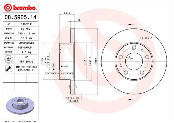 Brembo 08.5905.14 - Тормозной диск parts5.com