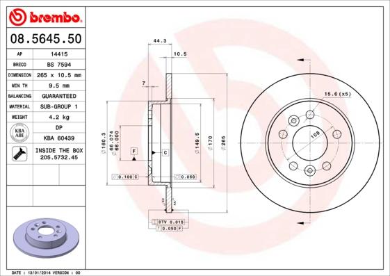 Brembo 08.5645.50 - Тормозной диск parts5.com