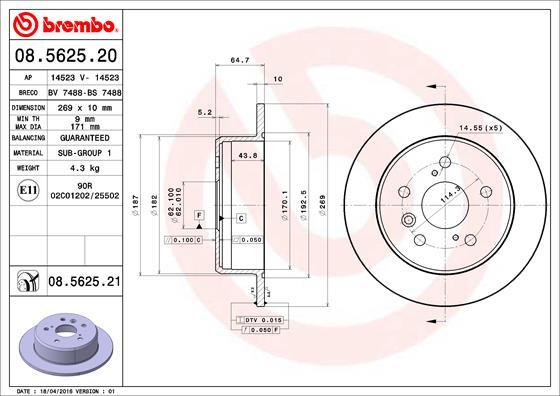 Brembo 08.5625.21 - Тормозной диск parts5.com