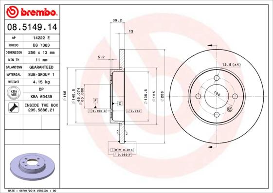 Brembo 08.5149.14 - Тормозной диск parts5.com