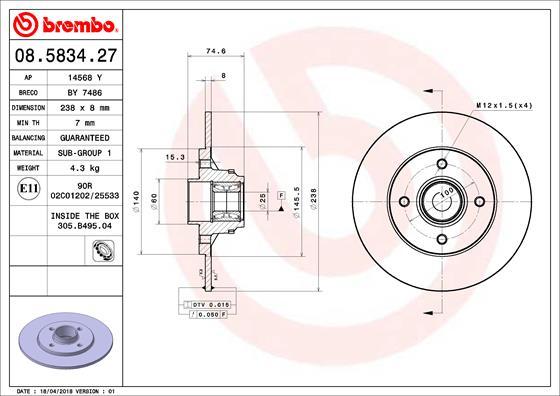 Brembo 08.5834.27 - Brake Disc parts5.com