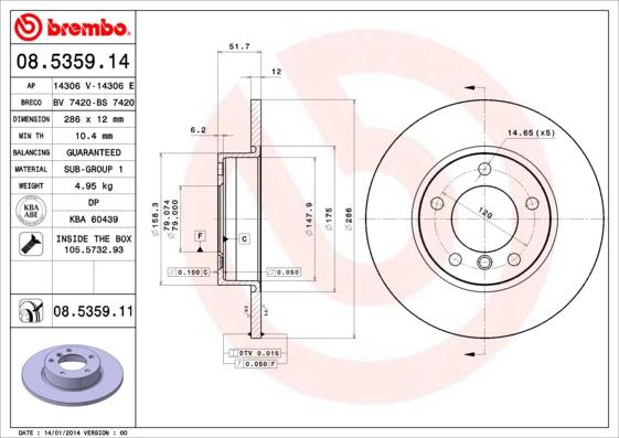 Brembo 08.5359.11 - Тормозной диск parts5.com