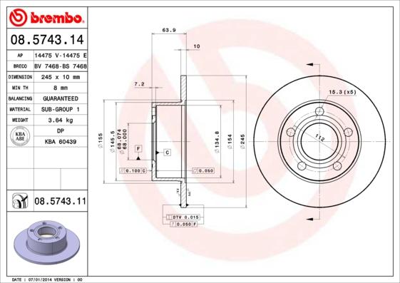 Brembo 08.5743.11 - Тормозной диск parts5.com