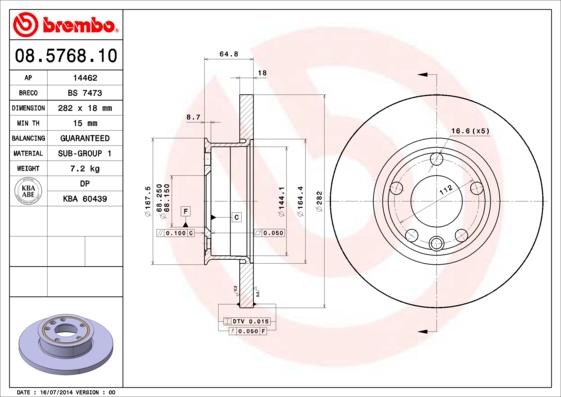 Brembo 08.5768.10 - Тормозной диск parts5.com