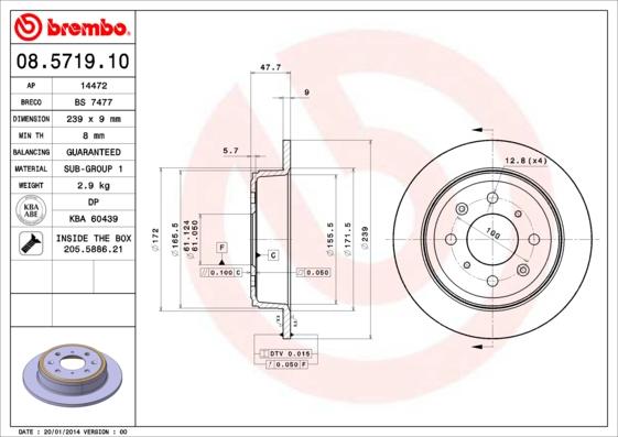 Brembo 08.5719.10 - Тормозной диск parts5.com