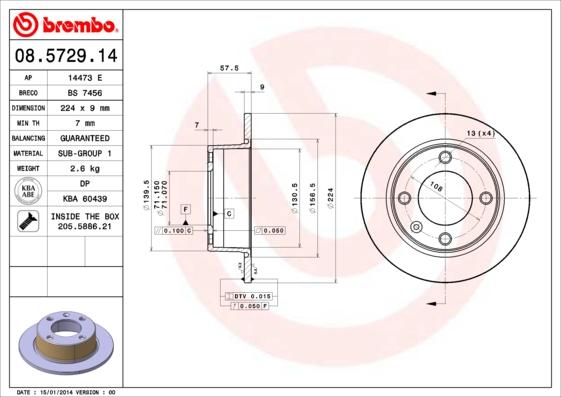 Brembo 08.5729.14 - Тормозной диск parts5.com