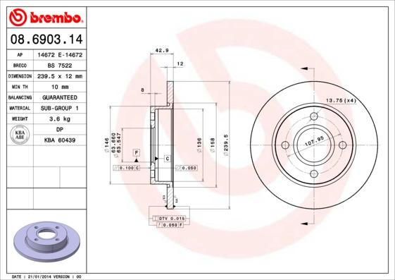 Brembo 08.6903.14 - Тормозной диск parts5.com