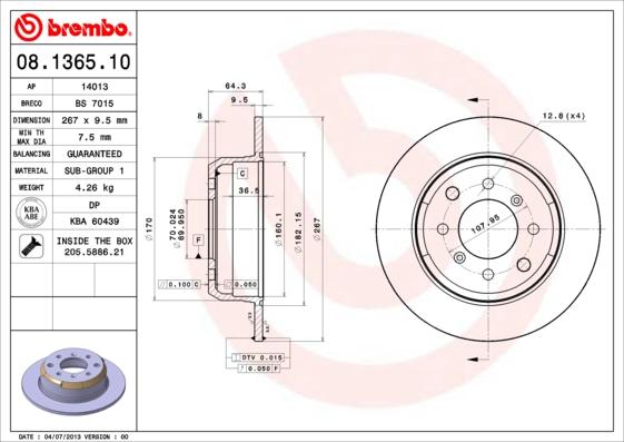 Brembo 08.1365.10 - Disco de freno parts5.com