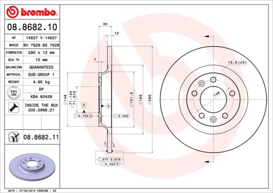 Brembo 08.8682.11 - Тормозной диск parts5.com