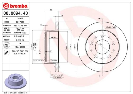 Brembo 08.8094.40 - Тормозной диск parts5.com