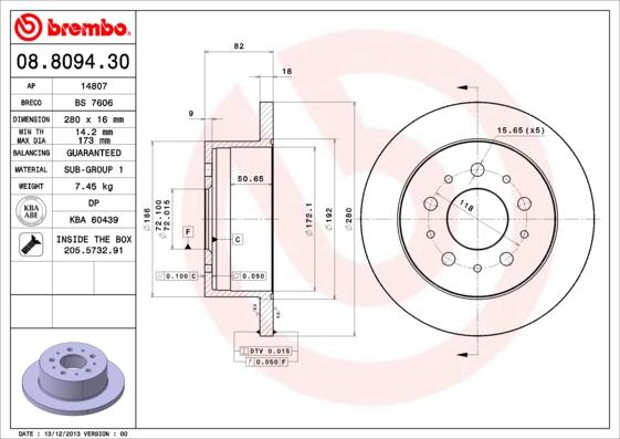 Brembo 08.8094.30 - Тормозной диск parts5.com