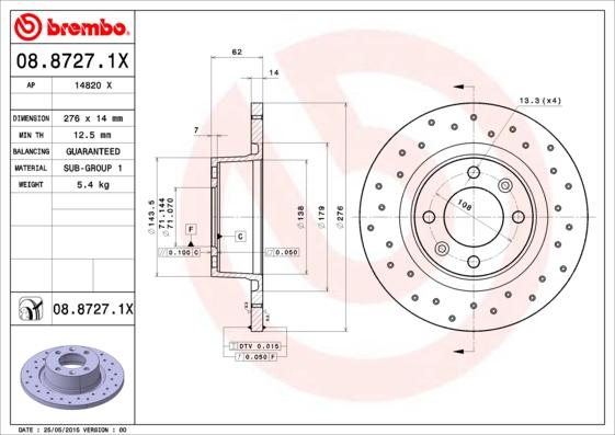 Brembo 08.8727.1X - Тормозной диск parts5.com