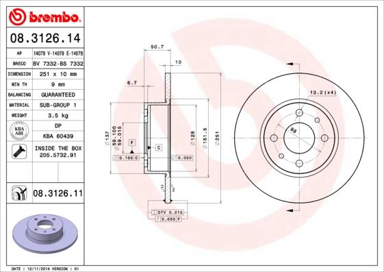 Brembo 08.3126.11 - Тормозной диск parts5.com