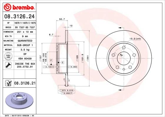 Brembo 08.3126.21 - Тормозной диск parts5.com