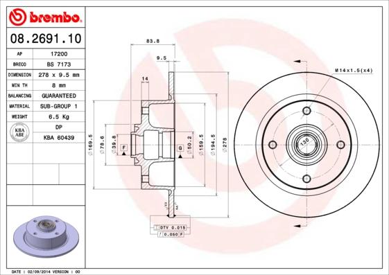 Brembo 08.2691.10 - Тормозной диск parts5.com