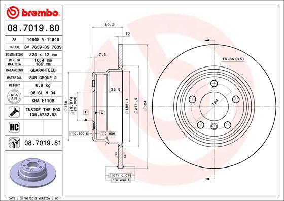 Brembo 08.7019.81 - Тормозной диск parts5.com