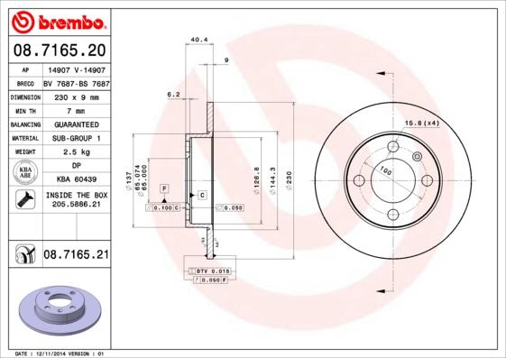 Brembo 08.7165.21 - Тормозной диск parts5.com