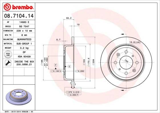 Brembo 08.7104.14 - Тормозной диск parts5.com