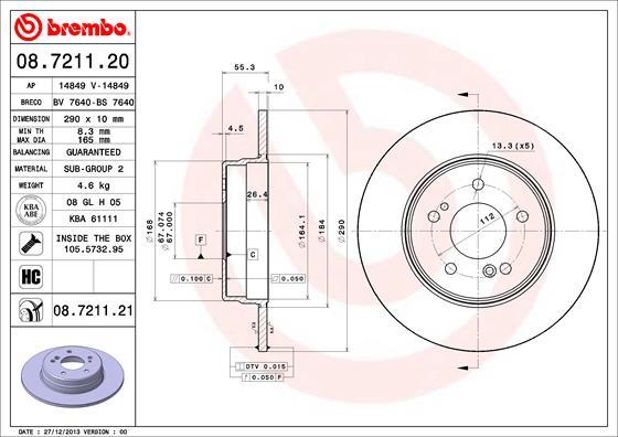 Brembo 08.7211.21 - Тормозной диск parts5.com