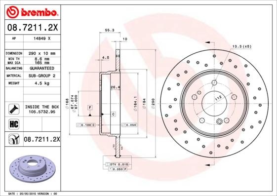 Brembo 08.7211.2X - Тормозной диск parts5.com