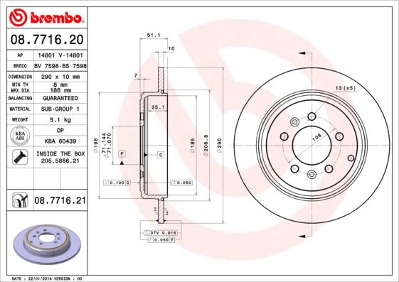 Brembo 08.7716.21 - Тормозной диск parts5.com